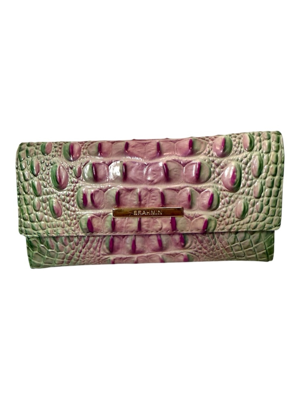 Brahmin Green & Pink Croc-Embossed Leather Tote & Wallet With Registration Card - Picture 10 of 15